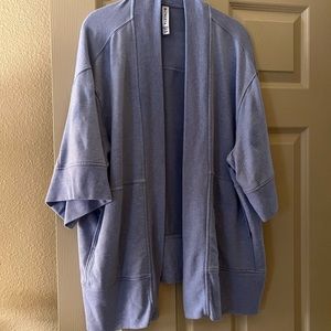 ATHLETA Short-sleeved Lotus Wrap Sweater-Blue Heather